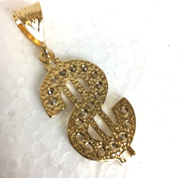70’s Style Pimp Rapper  CZ Diamonds Gold Dollar Sign Necklace NOS NWOT - Picture 5 of 7